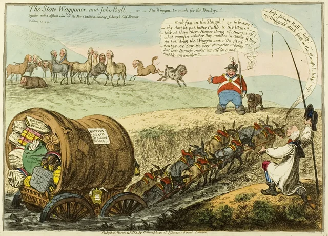 El carretero del Estado y John Bull, James Gillray
