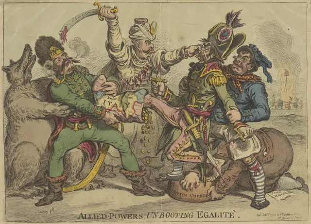 Las potencias aliadas quitándole las botas a Égalité, James Gillray