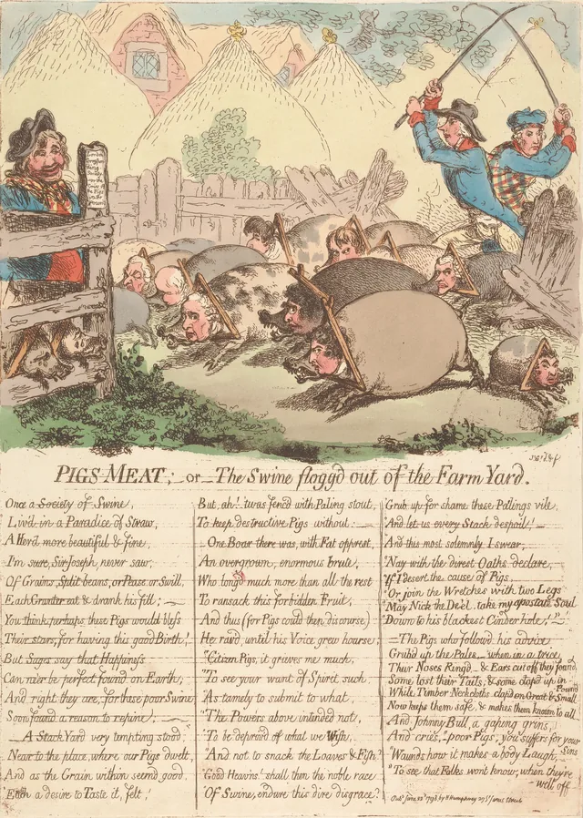 Pâtée pour cochons, ou les pourceaux chassés à coups de fouet de la cour de ferme