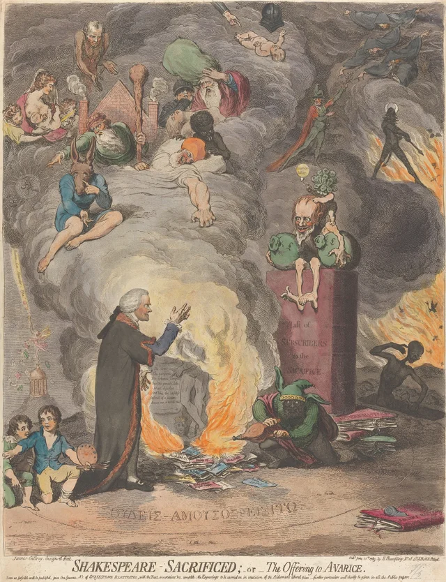 Shakespeare sacrificado, o la ofrenda a la Avaricia, James Gillray