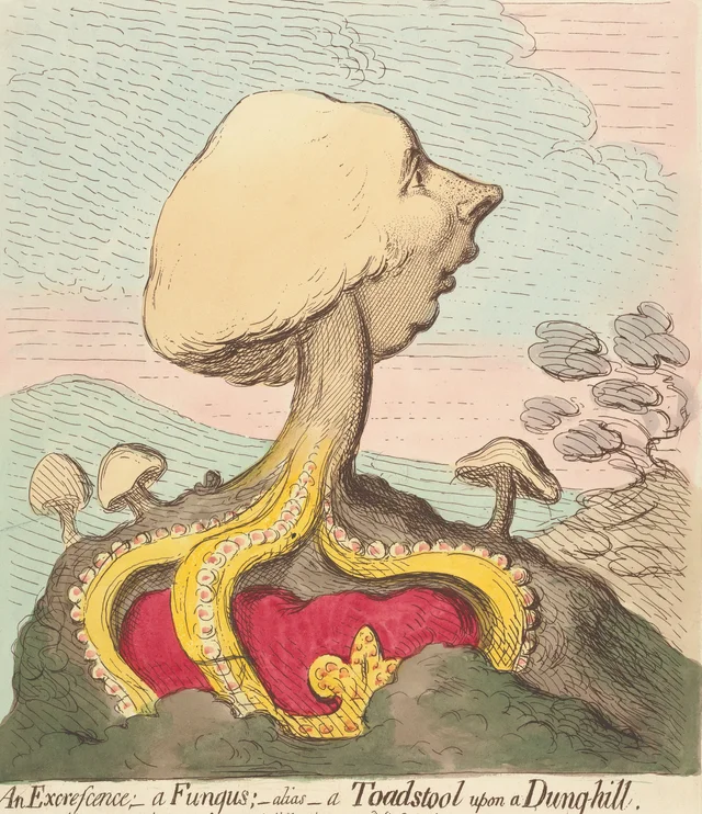 Una excrecencia, un hongo, alias una seta venenosa sobre un estercolero, James Gillray