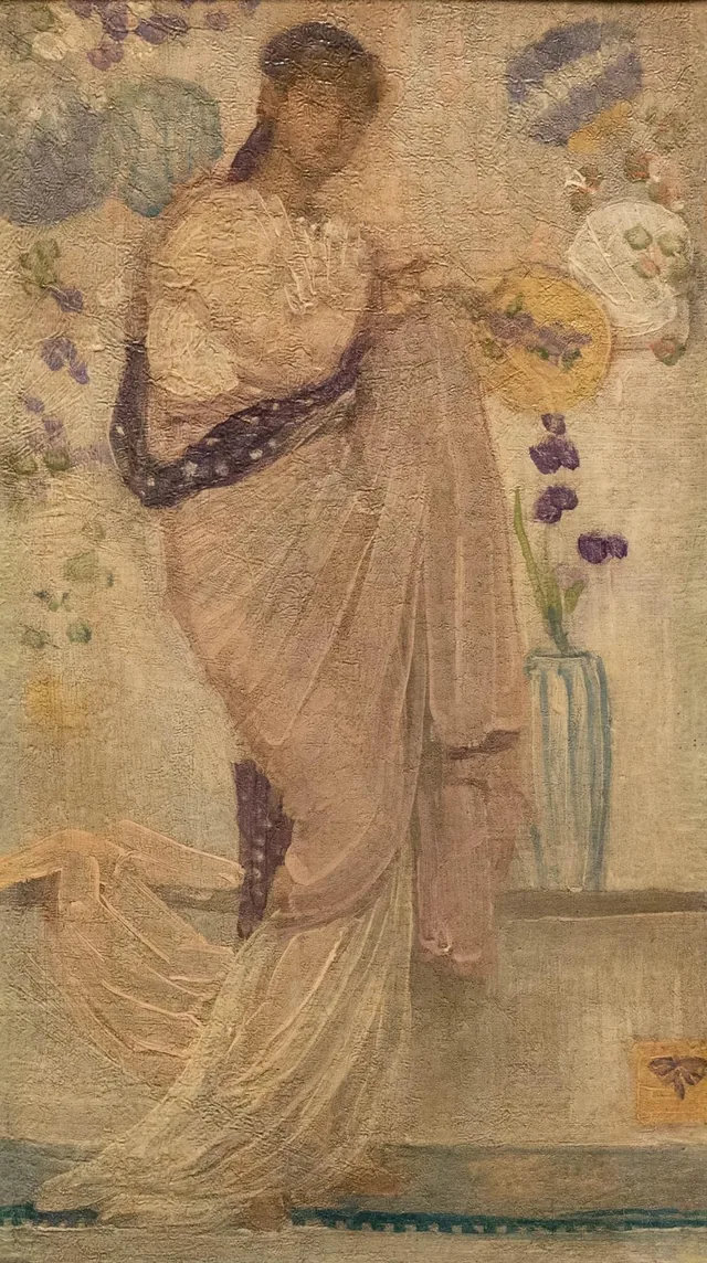 Sketch of a Figure with Flowers and Japanese Fans