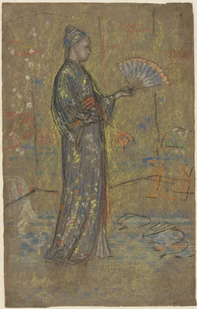 扇に絵を描く日本の女性（表）