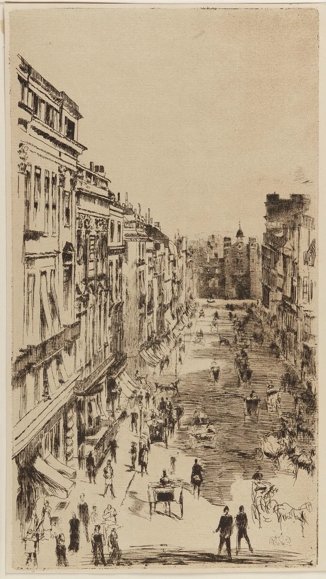 St. James's Street; lithographic reproduction in reverse of etching 'St. James's Street,' for Vanity Fair, London, 1878