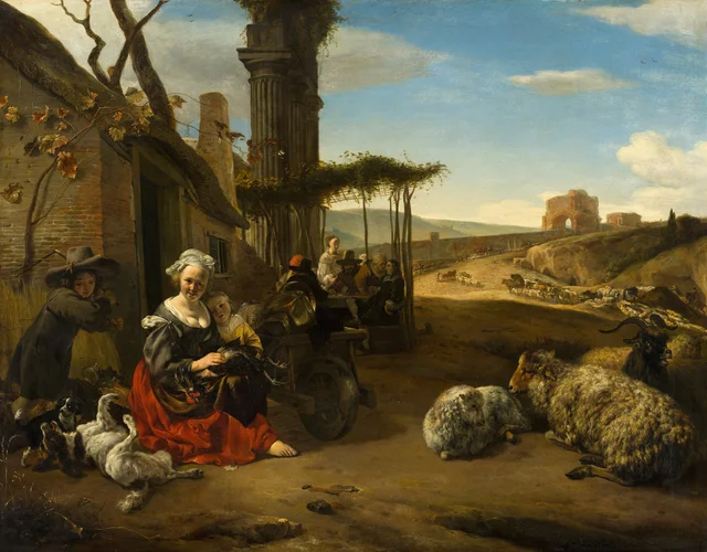 Italian Landscape with Inn and Ancient Ruins, Jan Baptist Weenix