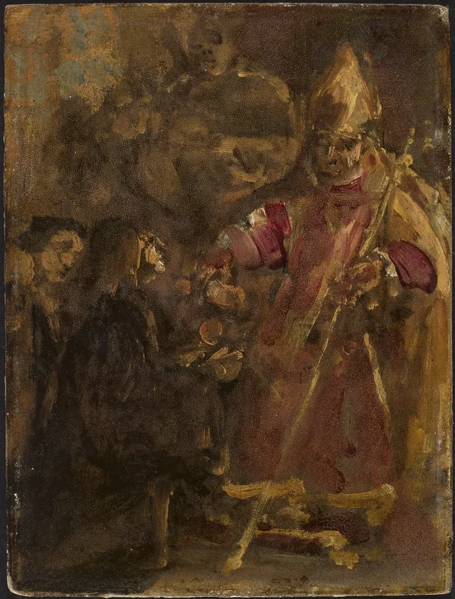 Bishop Lubrański establishes the Ecclesiastical Academy in Poznań, sketch