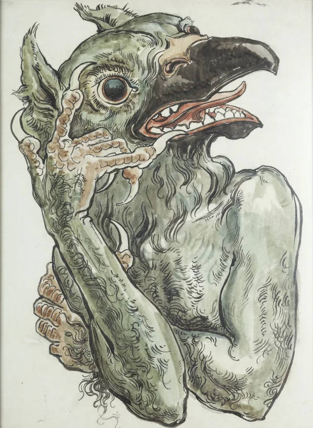 Cartoon for the polychromy of St Mary's Church - Devil with a bird's head