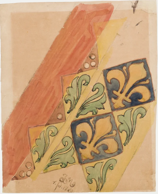 Cartoon for the polychromy of St Mary's Church - Frieze of stylised leaves and lilies in square fields