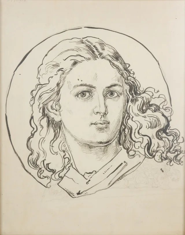 Cartoon for the polychromy of St Mary's Church - Head of an angel