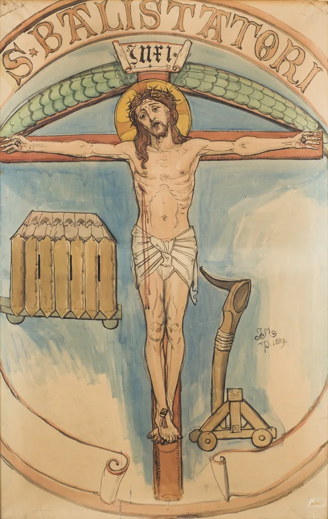 Cartoon for the polychromy of St Mary's Church - Emblem of the archers