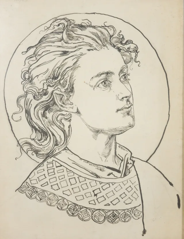Cartoon for the polychromy of St Mary's Church - Bust of an angel
