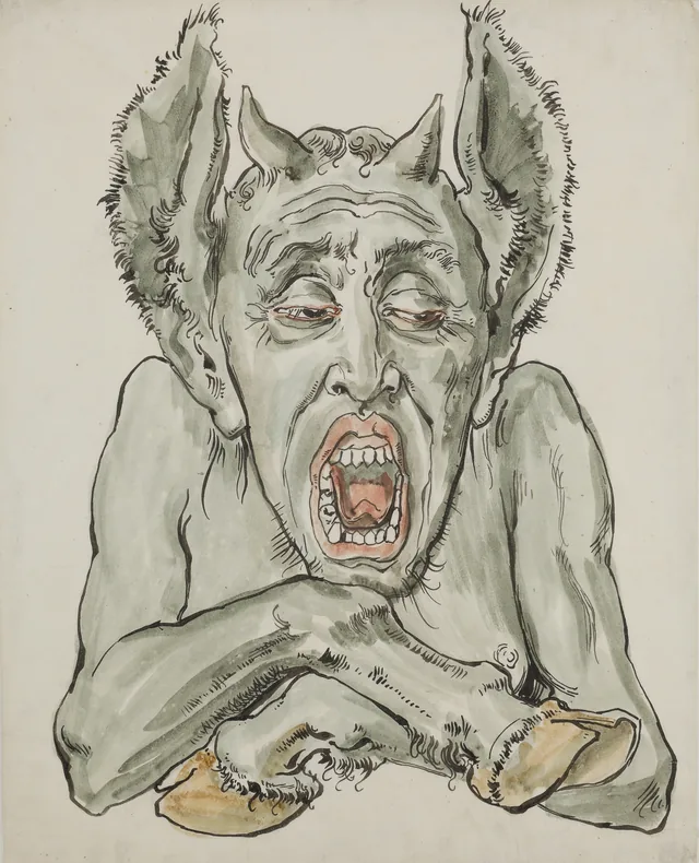 Cartoon for the polychromy of St Mary's Church - Bust of a devil with an open mouth