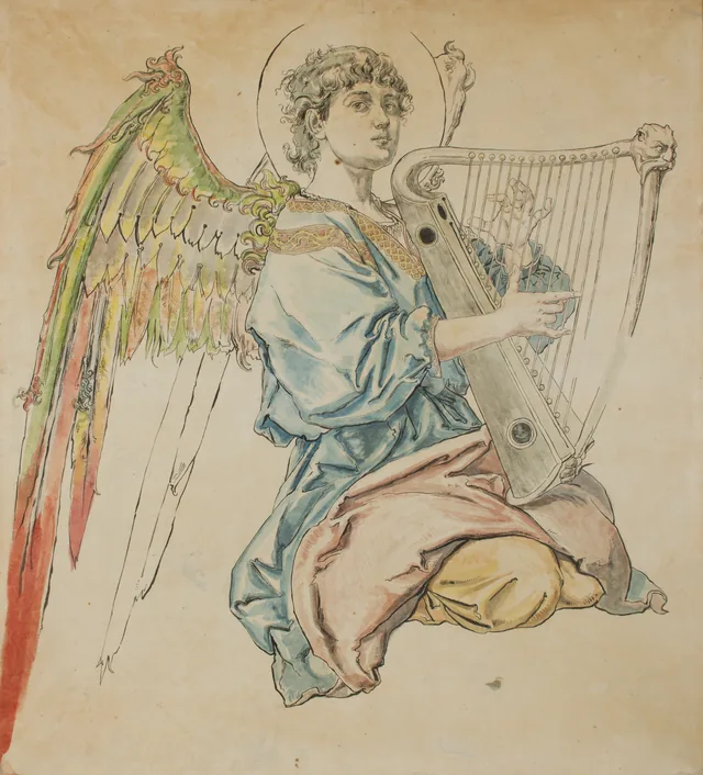 Cardboard for the Polychromy in the St Mary's Church – Figure of an Angel Playing the Lute