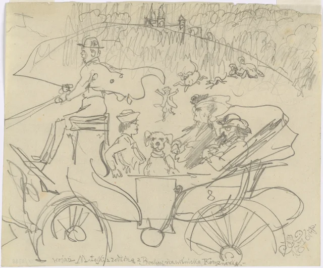 Caricature – Matejko and his family are going to Koryznówka