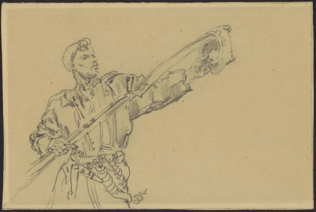 Study of a scythe-bearing peasant soldier