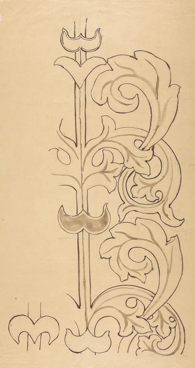 Stylised stem with acanthus leaves. Design for the painted decoration of the chancel of St Mary's Church