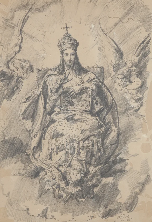Sketch for the iconostasis of the Greek Catholic church of St Norbert in Kraków - Christ in Majesty surrounded by angels, Jan Matejko