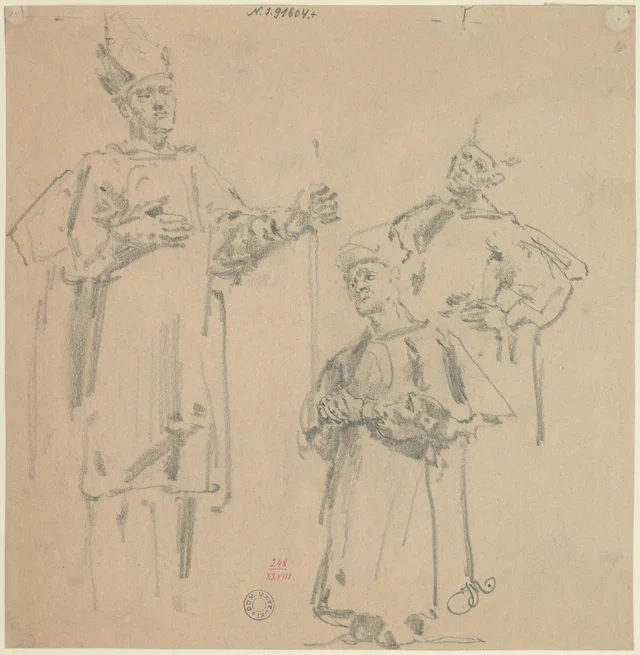 Sketch for the painting "Bishop Lubrański Founds the Academy in Poznań" - Bishop Lubrański; two clergymen