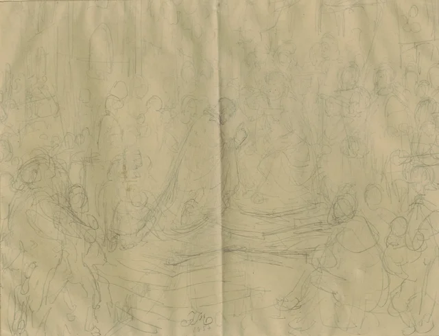 絵画「プロシアの臣従」のための下絵；裏：貴族の頭部