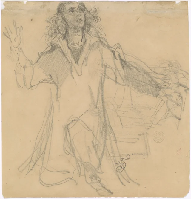 Sketch for the painting "Nicolaus Copernicus" - double-sided drawing - Copernicus half-kneeling