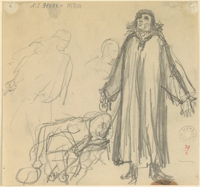 Sketch for a painting from the cycle "History of Civilisation in Poland" - The University and the Country in the Fifteenth Century - Figure of Copernicus; three outlined figures