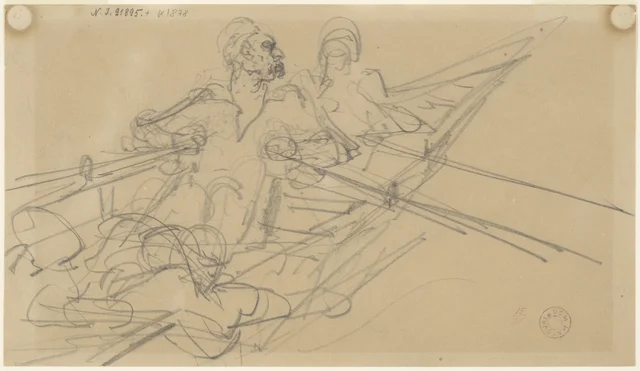 Compositional sketch for the painting "Drowned in the Bosphorus" - two people on a boat