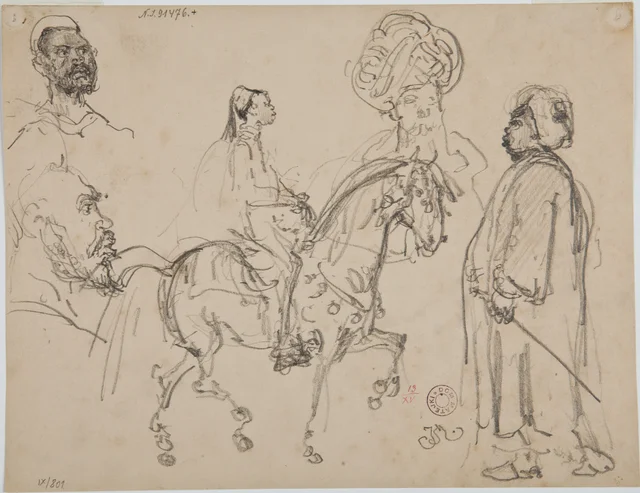 Sketch from the Trip to Constantinople in 1872 – A Turk on Horseback; Head of a Turk; Head in a Turban; Standing Figure of a Turk