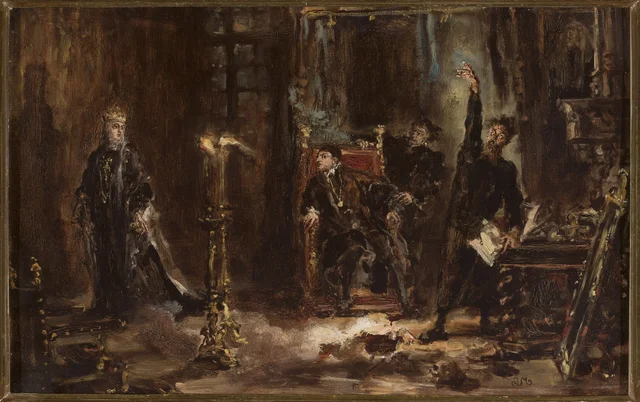 Twardowski conjuring the spirit of Barbara for Sigismund Augustus, sketch