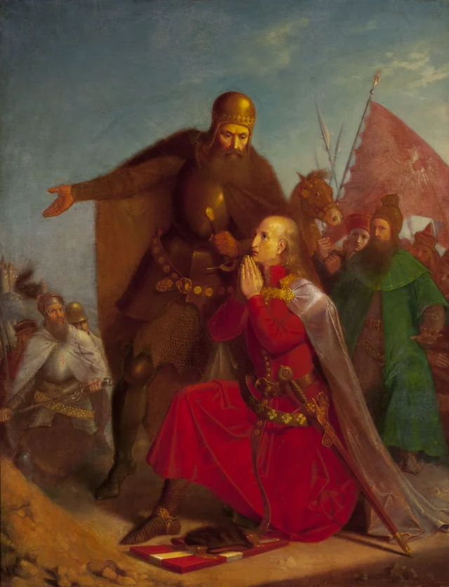 Ladislao Jagellón y Vitautas rezando antes de la batalla de Grunwald