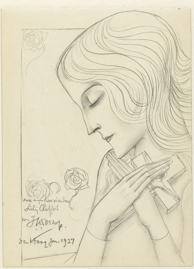 Young Girl in Meditation Clasping a Cross, Jan Toorop