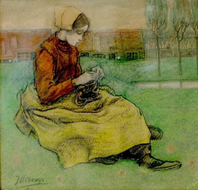 Jeune pêcheuse tricotant, Jan Toorop