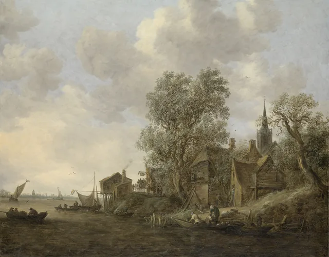 Vista de uma cidade junto a um rio, Jan van Goyen