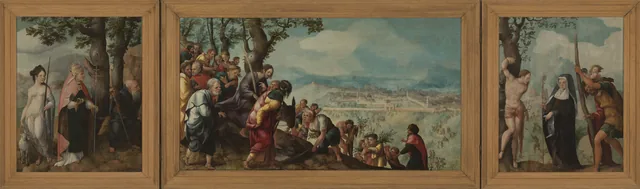 Triptych with the Entry of Christ into Jerusalem, Saints and, on the Outside of the Wings, Donors of the Van Lokhorst Family
