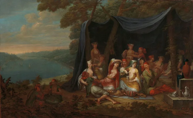 Fête champêtre de courtisans turcs devant une tente