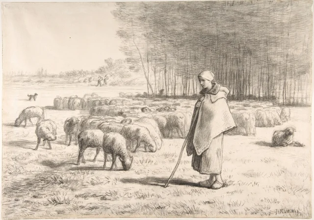 A Shepherdess with Her Flock