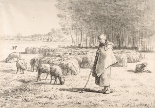 A Shepherdess with Her Flock, Jean-François Millet
