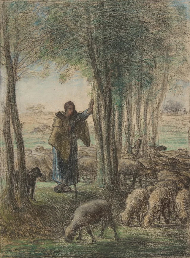 Pastora y su rebaño a la sombra de los árboles, Jean-François Millet