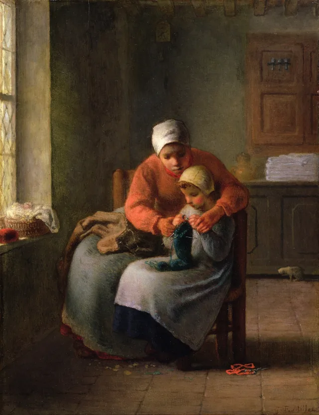 La leçon à tricoter, Jean-François Millet