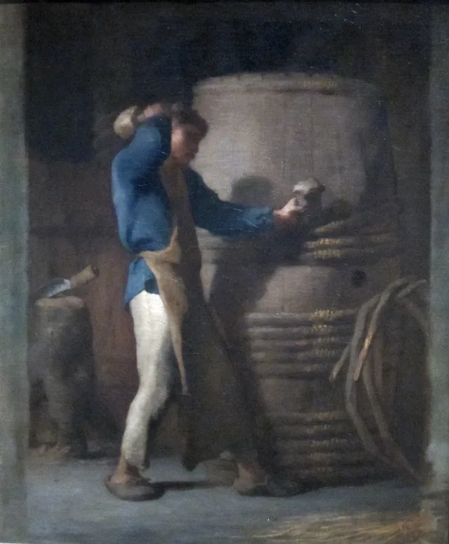 Cooper Tightening Staves on a Barrel
