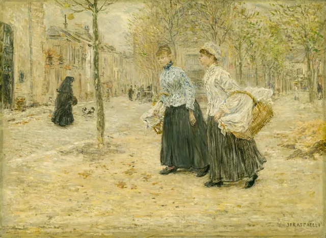 Two Washerwomen Crossing a Small Park in Paris, Jean-François Raffaëlli