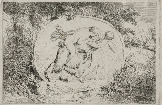 Bacchanales : nymphe à califourchon sur un satyre, Jean-Honoré Fragonard