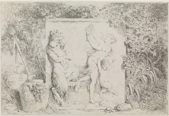 Bas-relief with satyrs and young woman
