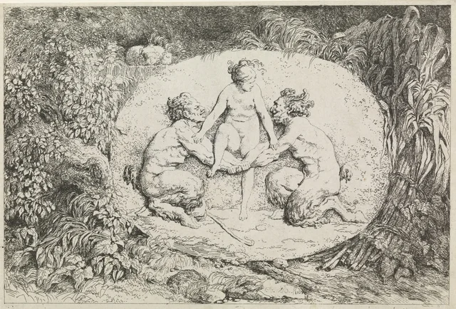 Bas-relief with a nymph and two satyrs