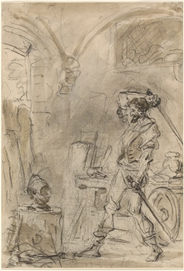 Don Quixote about to Strike the Helmet