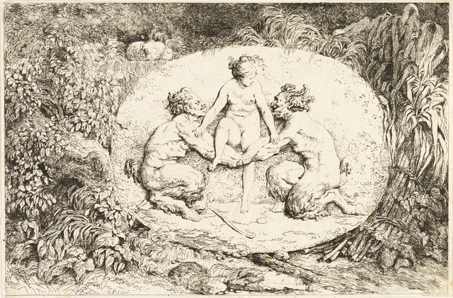 Nymphe assise sur les mains de deux satyres, extrait des Bacchanales ou Jeux de satyres, Jean-Honoré Fragonard