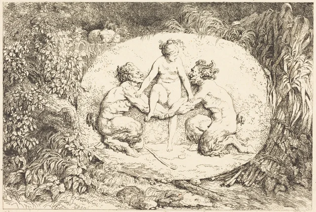 Nymphe s'asseyant sur les mains de deux satyres, Jean-Honoré Fragonard