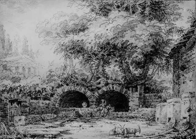 Paysage avec des ruines