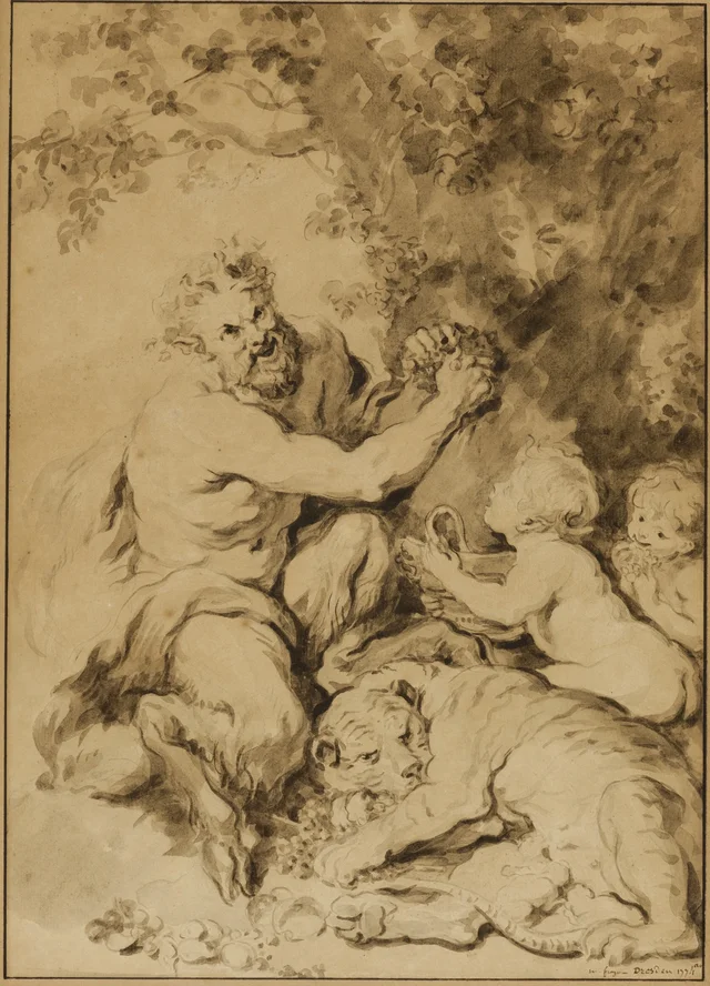 Satyre pressant du raisin près d'un tigre, Jean-Honoré Fragonard