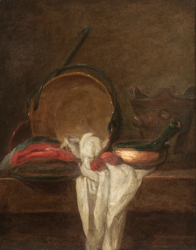 Cooking Pots and Ladle with a White Cloth, Jean Siméon Chardin