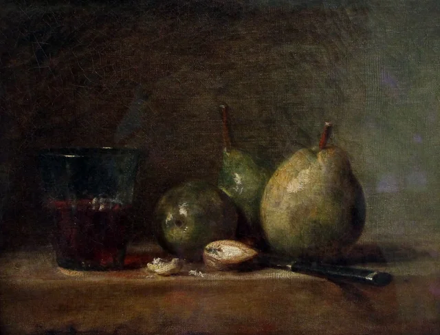 Pears, Walnuts and Glass of Wine, Jean Siméon Chardin
